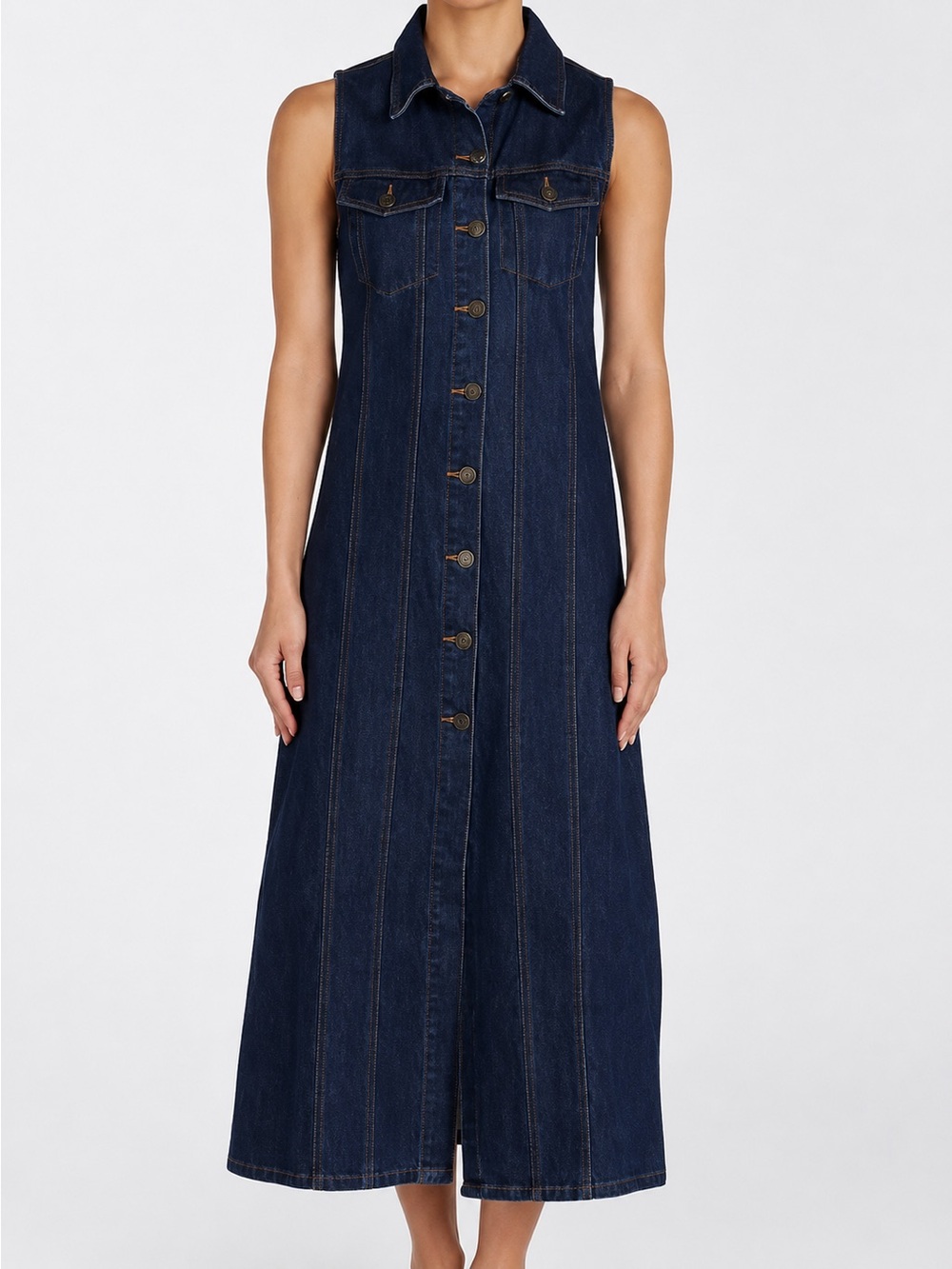 DISSH Lennon Indigo Midi Denim Button-Front Dress - Size 2